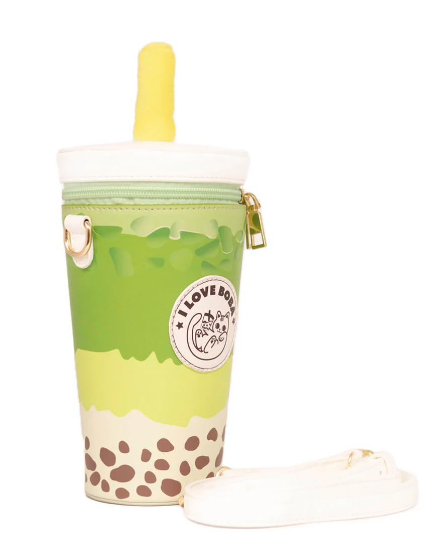 Handbag | Boba Milk in matcha design with adjustable strap, fits iPhone Pro Max and similar-sized phones.