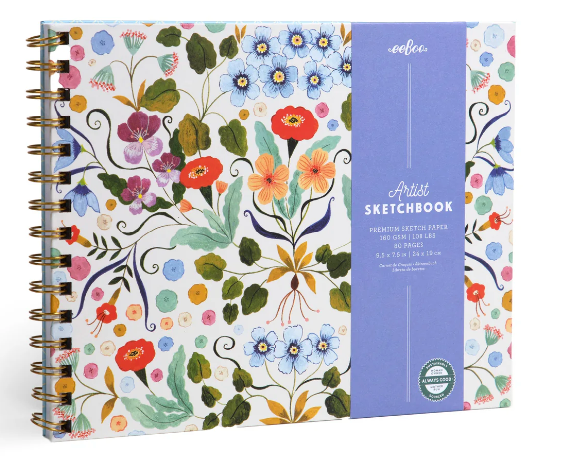 Artist Sketchbook | Flora with floral cover art by Flora Waycott, 80 pages of 160 GSM paper, 9.5" x 7.5" size, hardcover.