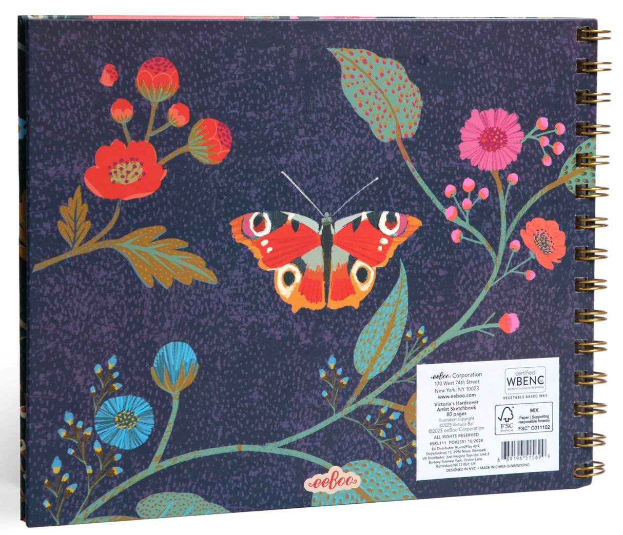 Artist Sketchbook | Victoria with floral and butterfly design on hardcover, featuring 80 pages of sturdy sketch paper.