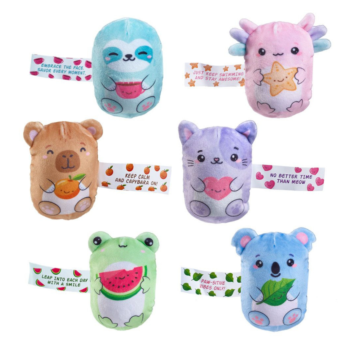 Bubble Stuffed Squishy Friend Emotional Support plush toys with positive affirmations and bubble-filled soft shells.