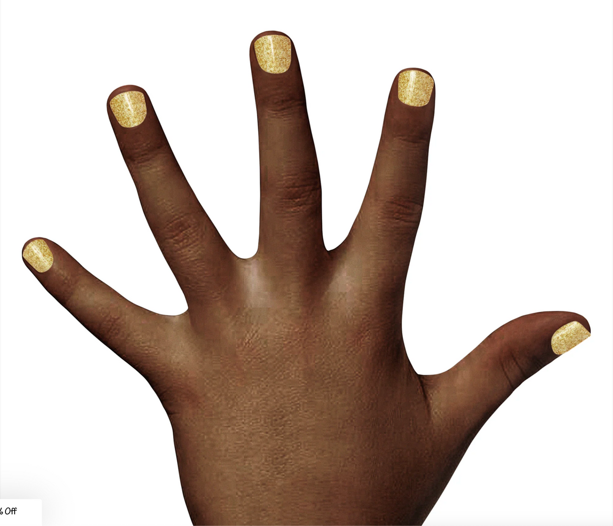 Nail Polish Heart of Gold shown on nails with shimmering gold finish and smooth, durable coverage.