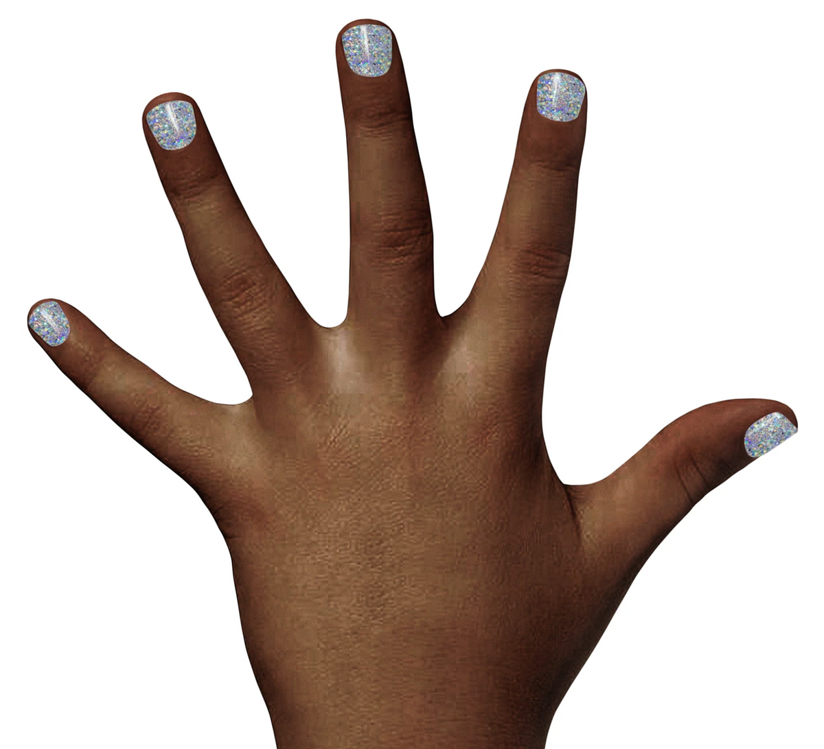 Nail Polish Glitterbug on child's nails showing multi-silver sparkle, safe, non-toxic, and kid-friendly formula.