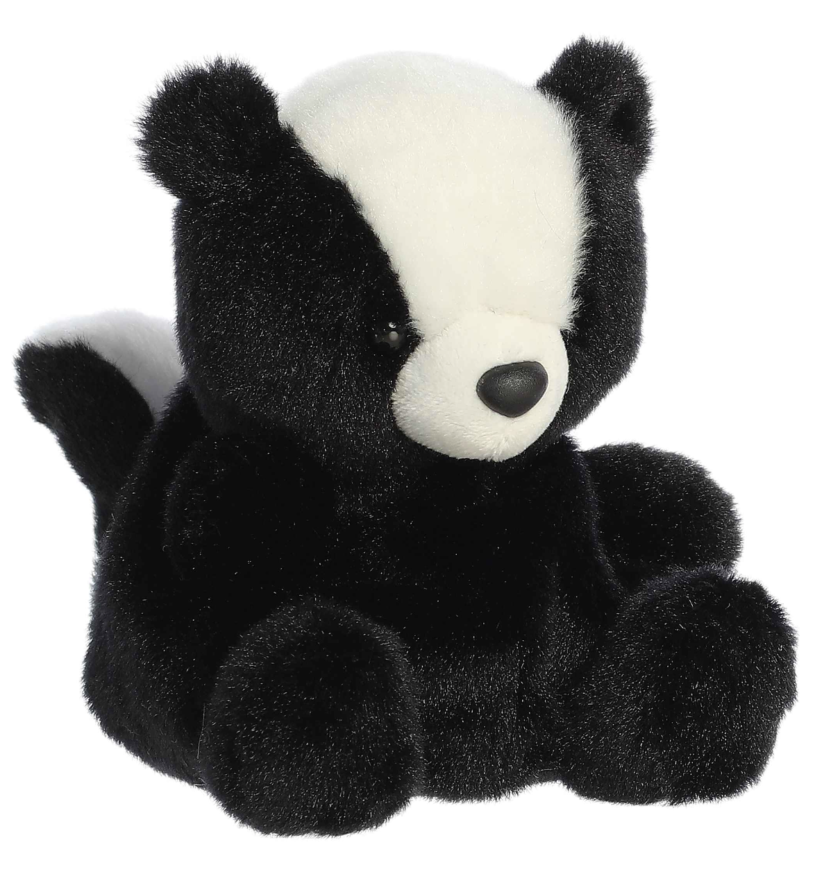 Palm Pals Skunk Scout plush with soft black and white fur, bright eyes, and a cute sitting pose ready for adventure.