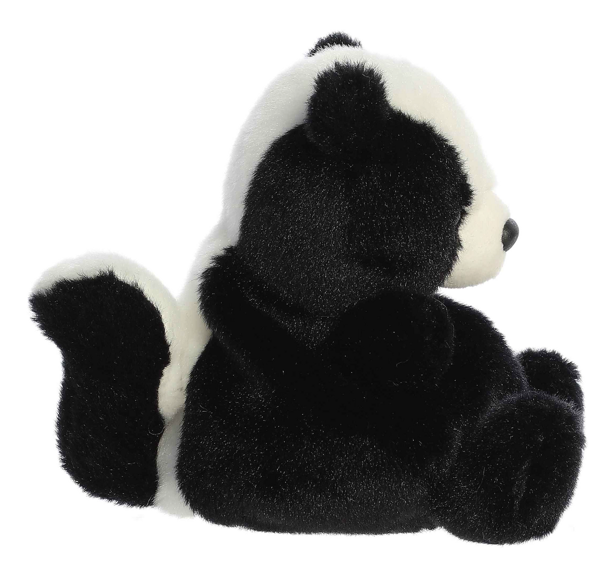 Palm Pals Skunk Scout plush toy with soft black and white fur, sitting upright ready for exploration and adventure.