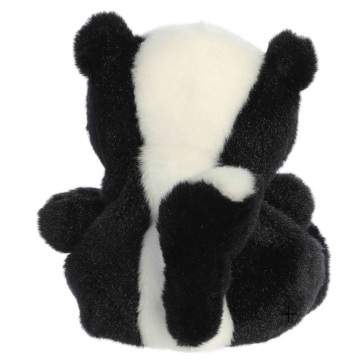 Palm Pals Skunk Scout plush toy shown from the back with black and white fur and a small tail.