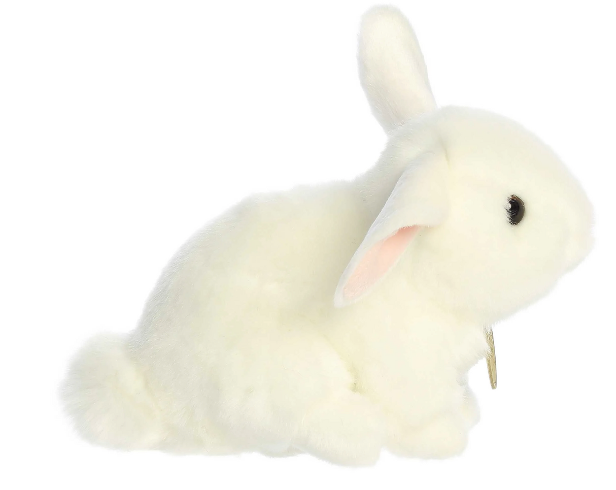 Plush white bunny with one ear up and one ear down, showcasing Bunny Ear Up Ear Down White in a playful pose.