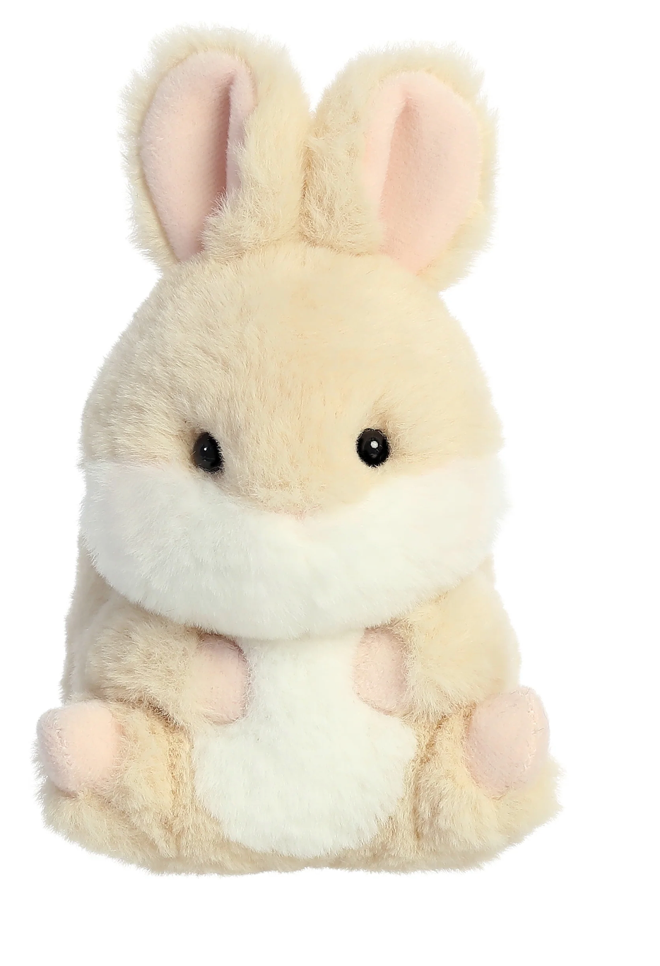 Rolly Bunny Lively plush toy with soft creamy tan fur, roly-poly shape, and adorable black eyes, perfect for cuddling.
