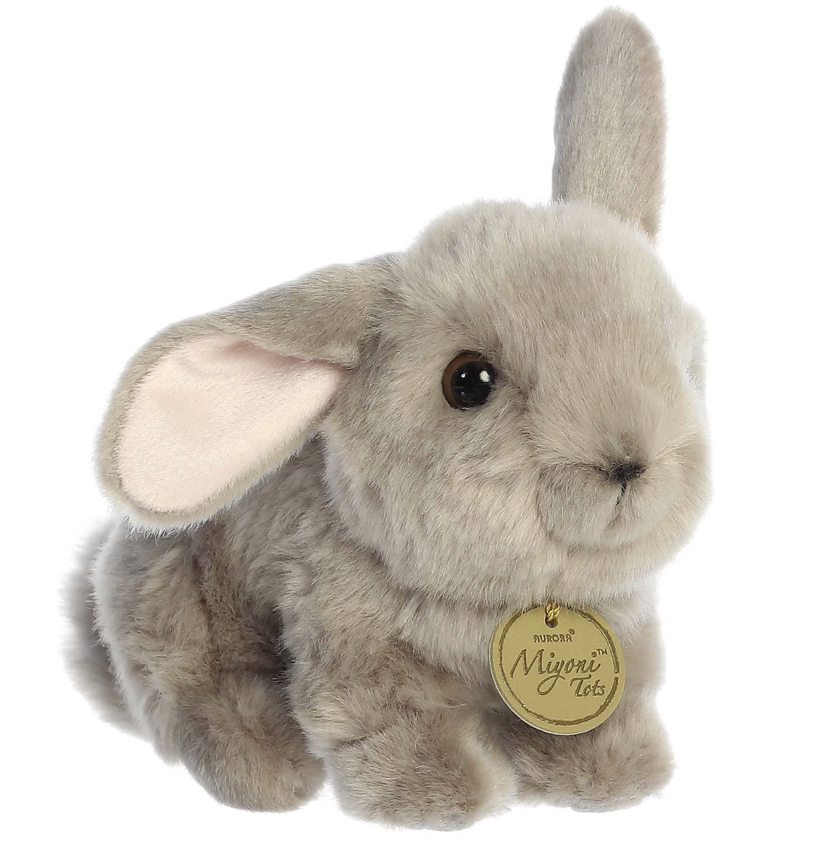 Plush Bunny Angora Grey from Miyoni Tots with soft grey fur and a playful, lifelike design for all ages.