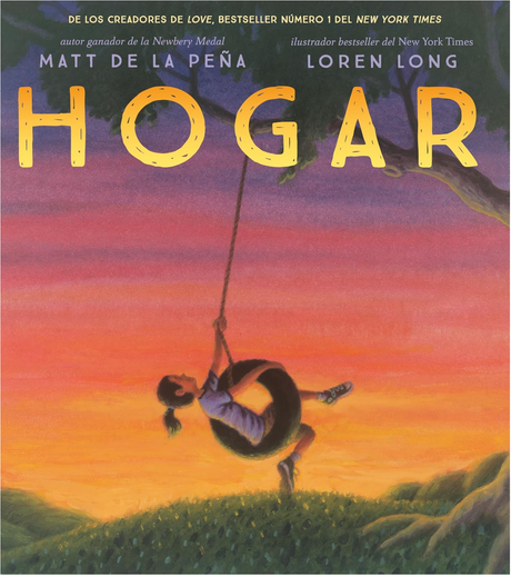 Hogar (Home Spanish Edition) book cover showing a child swinging on a tire swing at sunset under a tree.