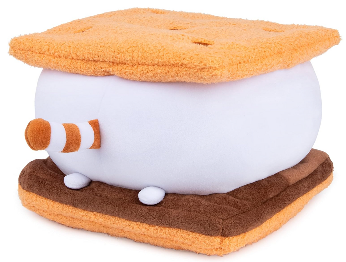 Pusheen S'moresheen Squisheen plush featuring a soft white marshmallow cat between plush graham crackers and chocolate.