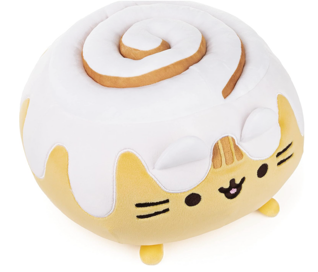 Pusheen Squisheen CinnamonRoll plush toy with swirled cinnamon design and melted white icing, soft and squishy cuddle companion.