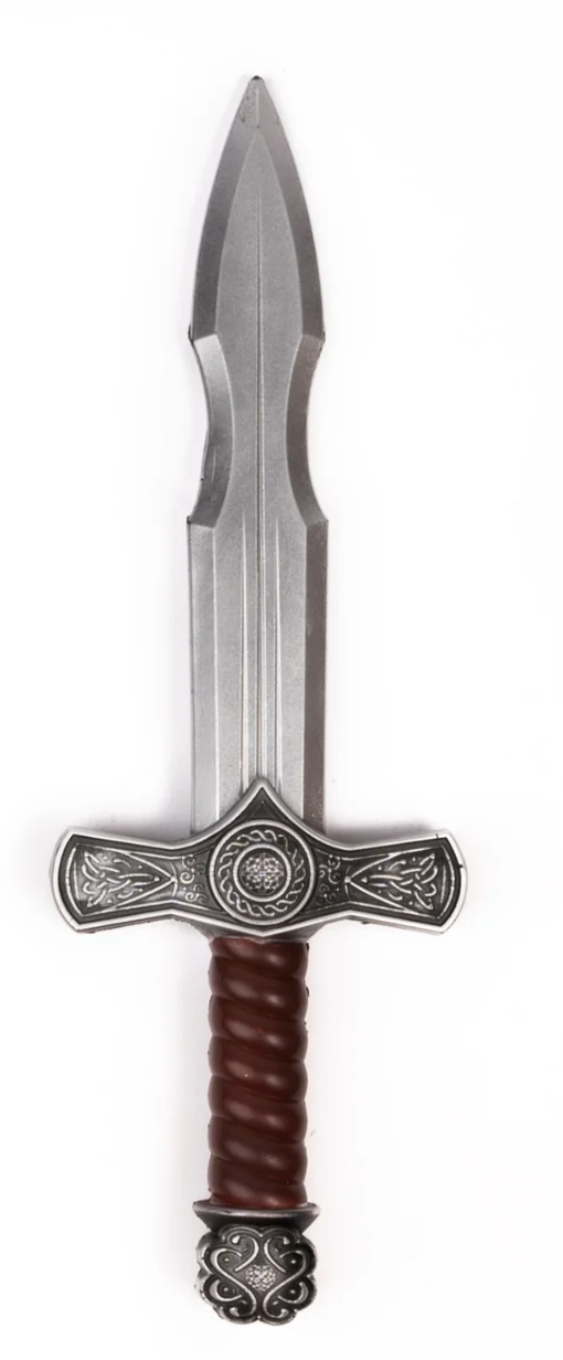 Viking Dagger with detailed silver blade and brown twisted handle, safe foam design for kids' imaginative play.