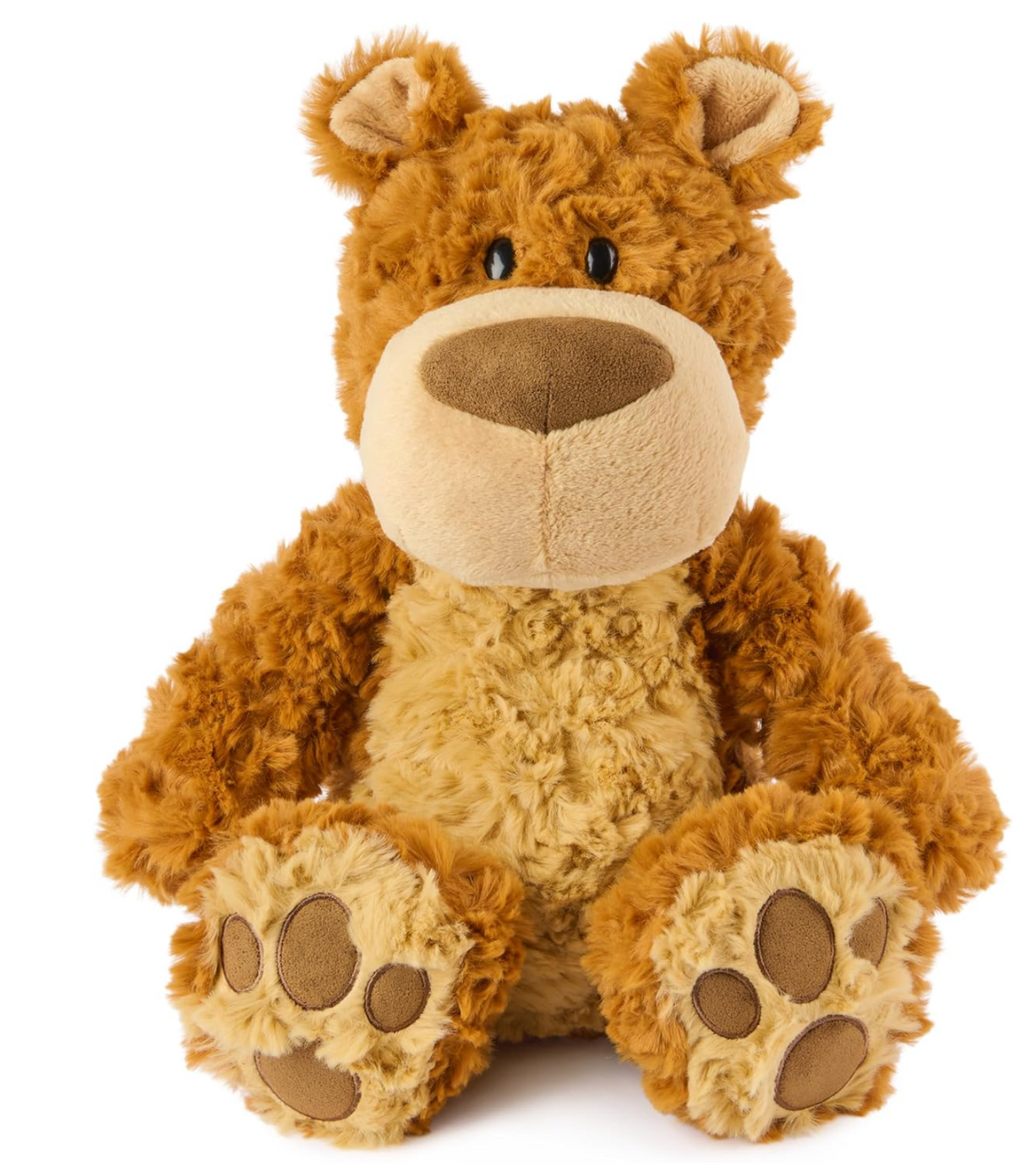Teddy Bear Bexley seated plush with amber tousled fur, tan tummy, chestnut nose, and extra-large weighted paws.