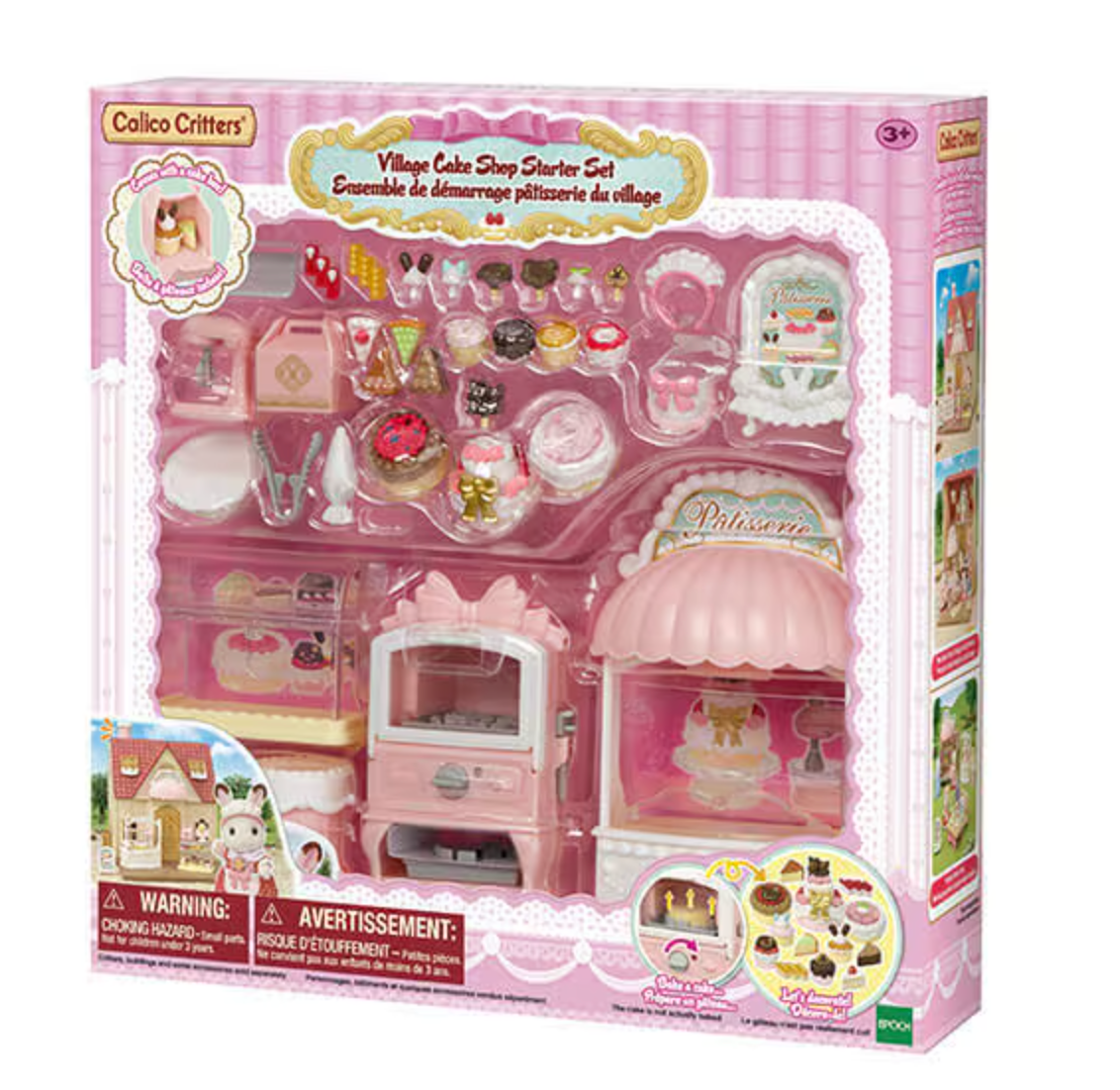 Village Cake Shop starter set with oven, display case, cakes, and decorations for pretend play ages 3 and up.