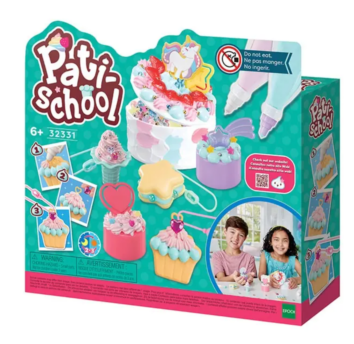 Pati-School Party Creations Set with treat-inspired craft bases and pastel frosting paste for kids ages 6 and up.