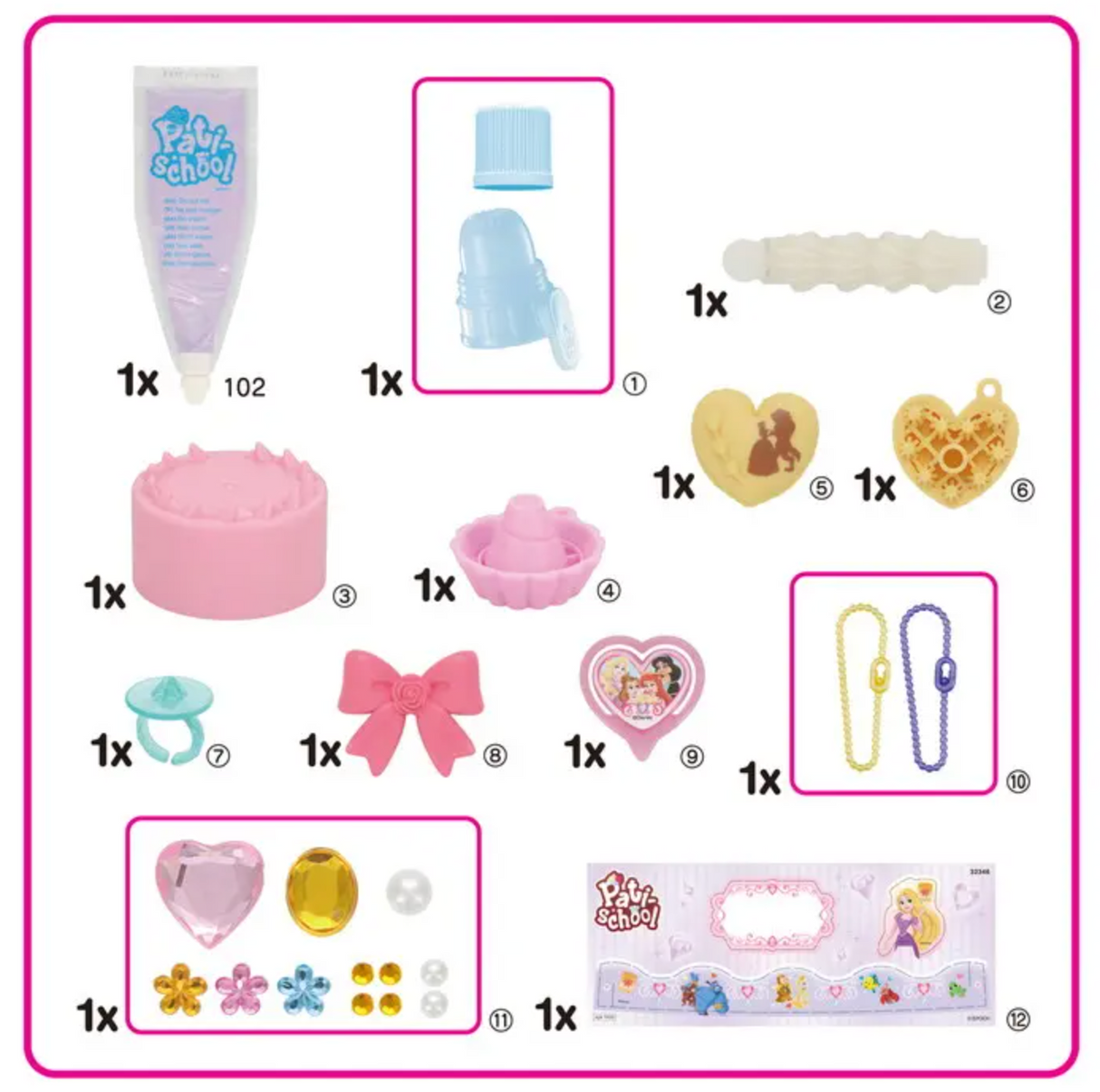 Pati-School Disney Princess Kit with lavender paste, craft bases, Disney Princess decorations, and accessories for creative fun.