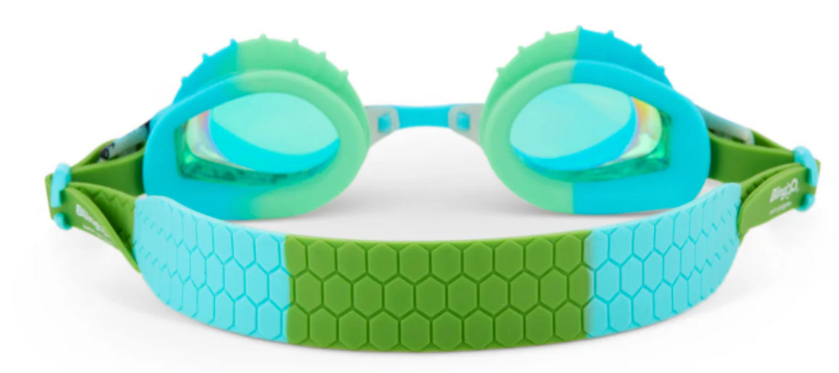 Goggles Finley Blue Betta kids' swim goggles in blue and green with adjustable strap and anti-fog lenses.