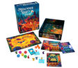 A Midsummer Night's Fayre board game with colorful dice, game cards, and vibrant game boards displayed on a white background.
