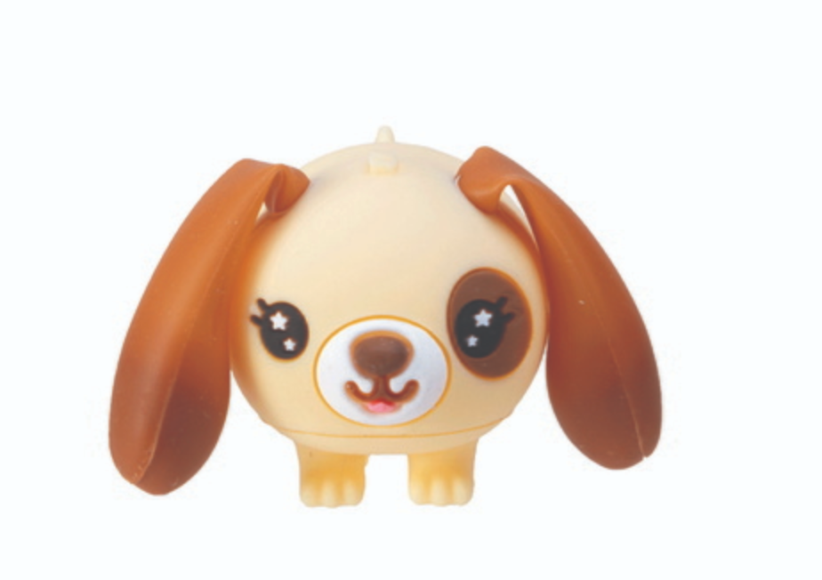 Perk Ups! small squeezable happy pup toy with brown ears that flap up and down in excitement.