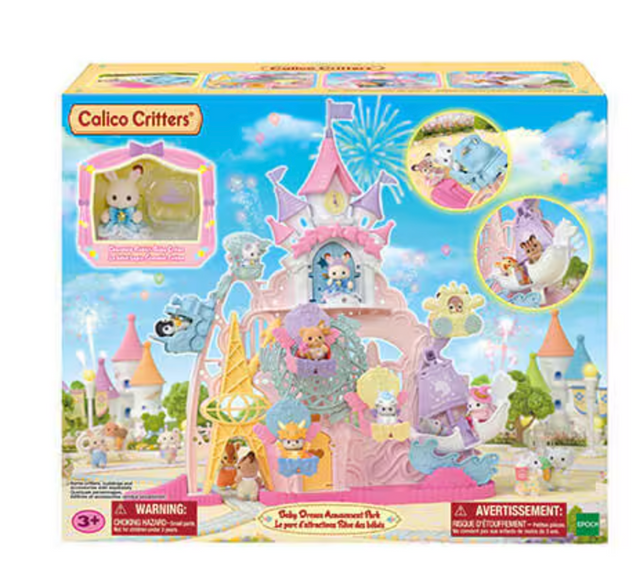 Baby Dream Amusement Park toy set with castle, clock, Ferris wheel, and princess Chocolate Rabbit figure.
