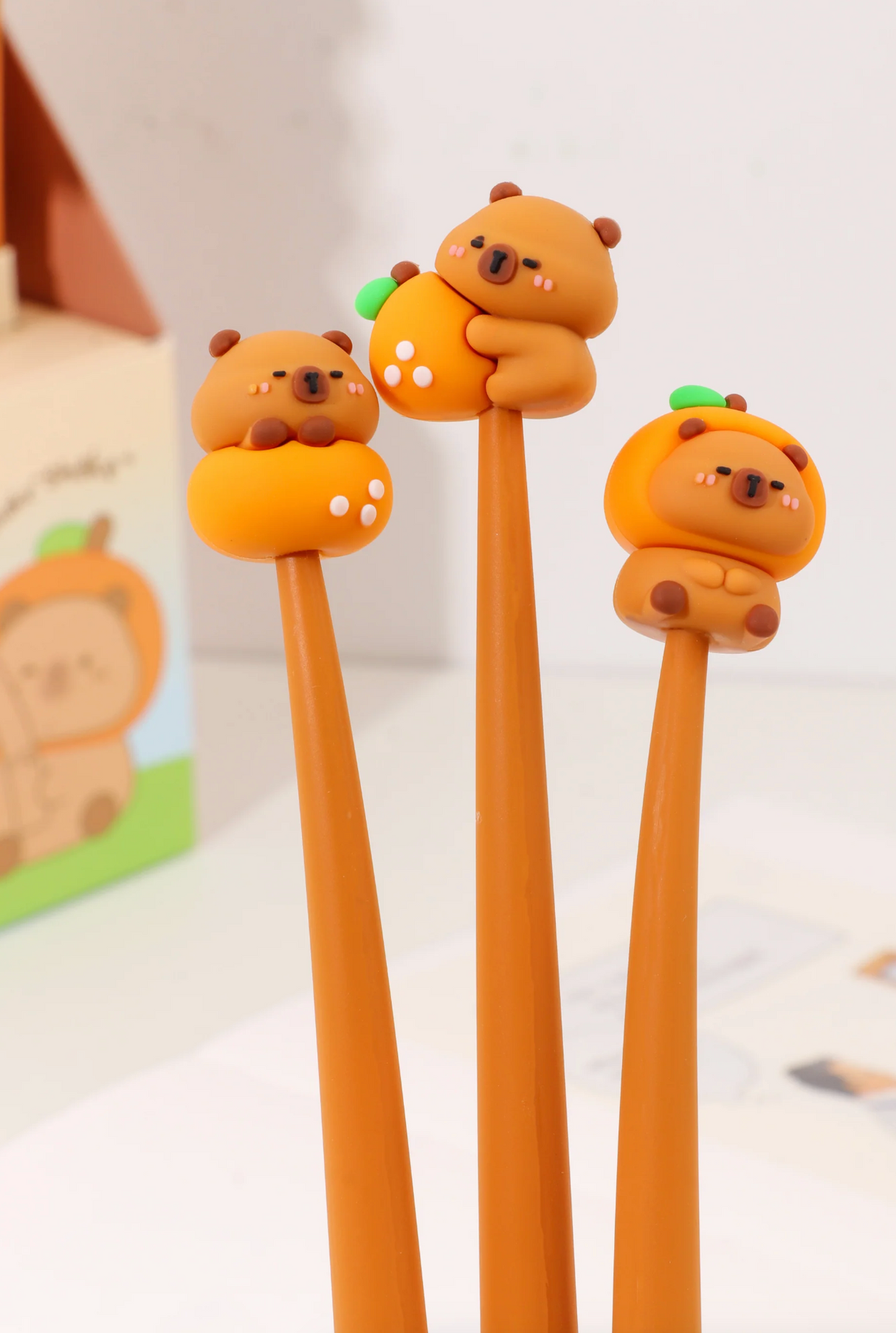 Capybara Wiggle Gel Pen set with cute capybara designs on top for smooth, fun writing and quirky style.