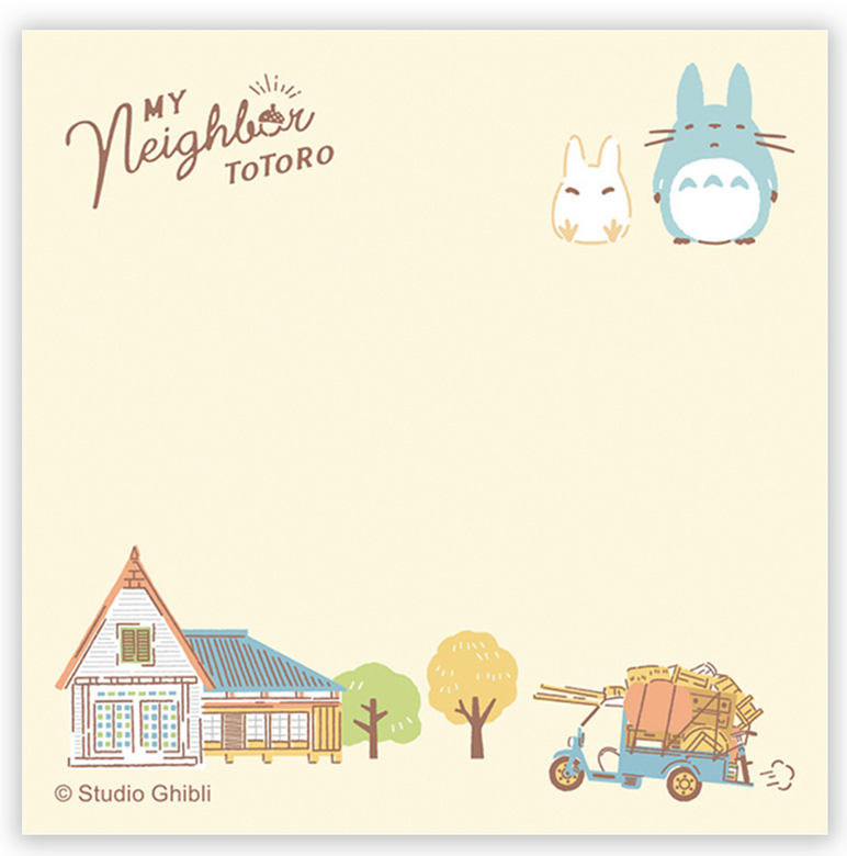 My Neighbor Totoro Memo Pad with Totoro characters and house illustration on a soft beige background for notes.