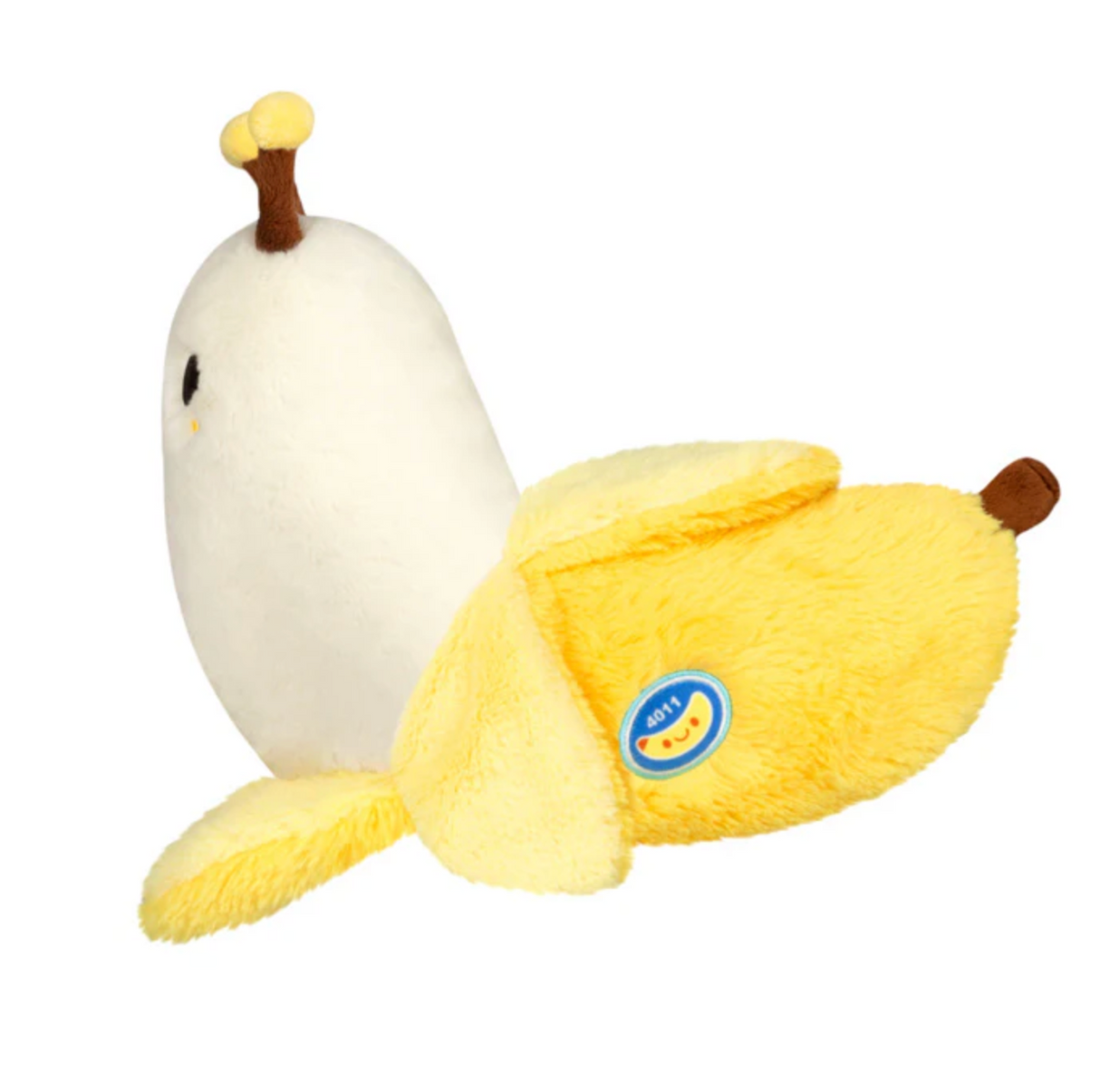 Banana Slug Mini plush toy partially peeled showing cute slug face with yellow soft banana peel details