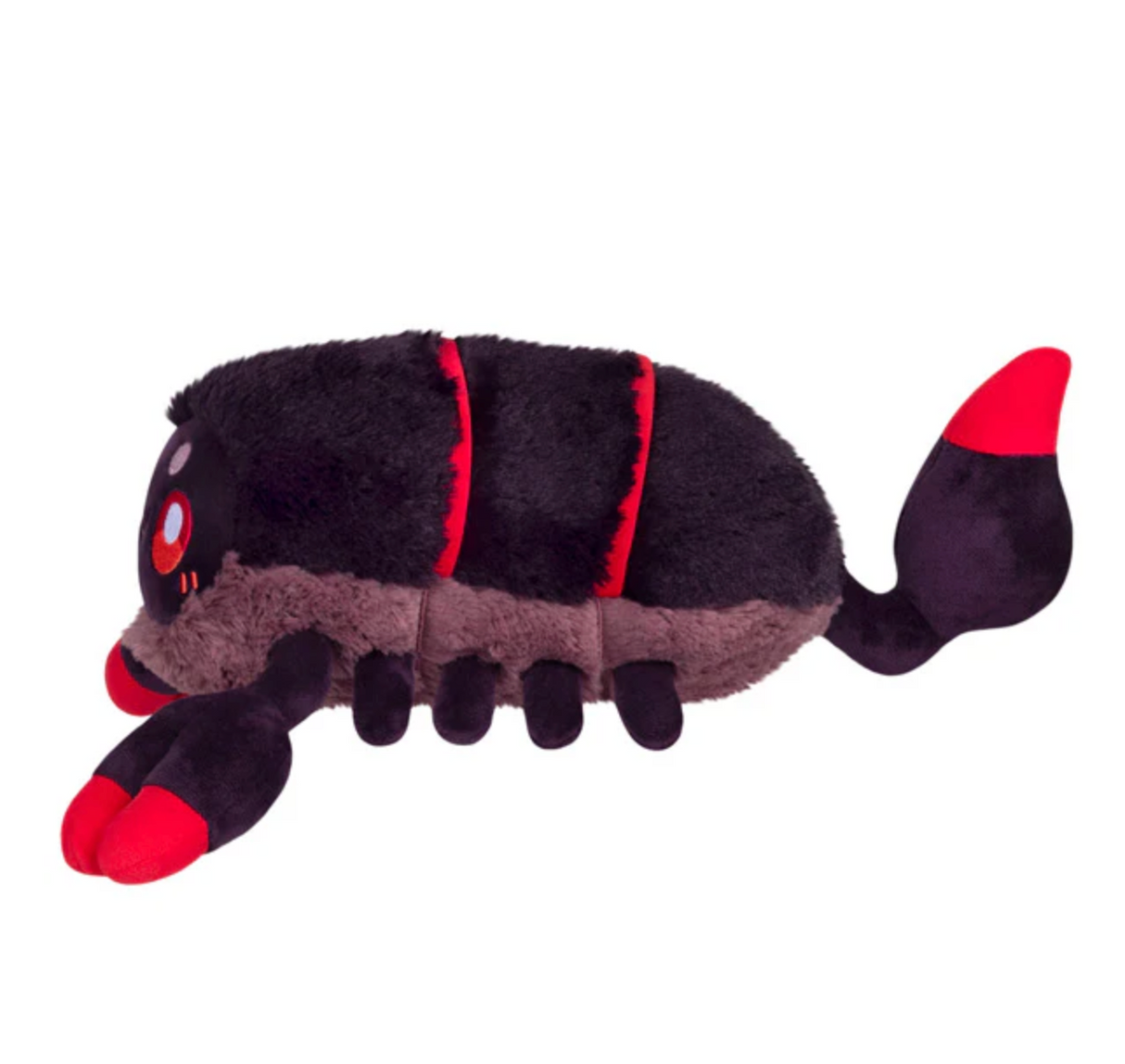 Scorpion Mini plushie in black and red colors, soft and cuddly with detailed legs and tail design.