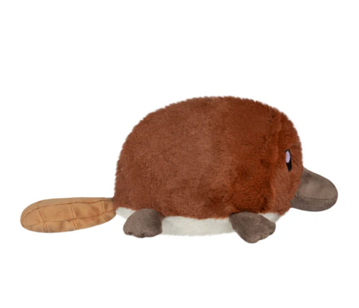 Platypus Snackers plush toy featuring a soft brown body, beige tail, and friendly eyes, perfect for cuddling.