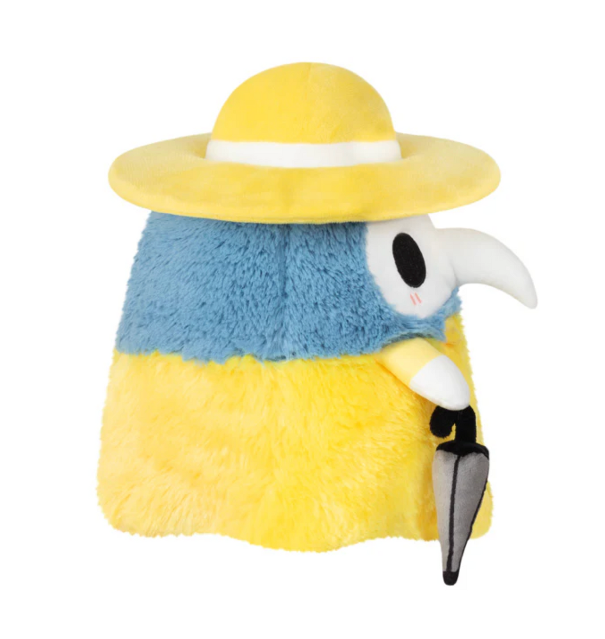 Alter Ego | Plague Doctor Rainy plush in yellow and blue with a wide hat and holding a black umbrella.