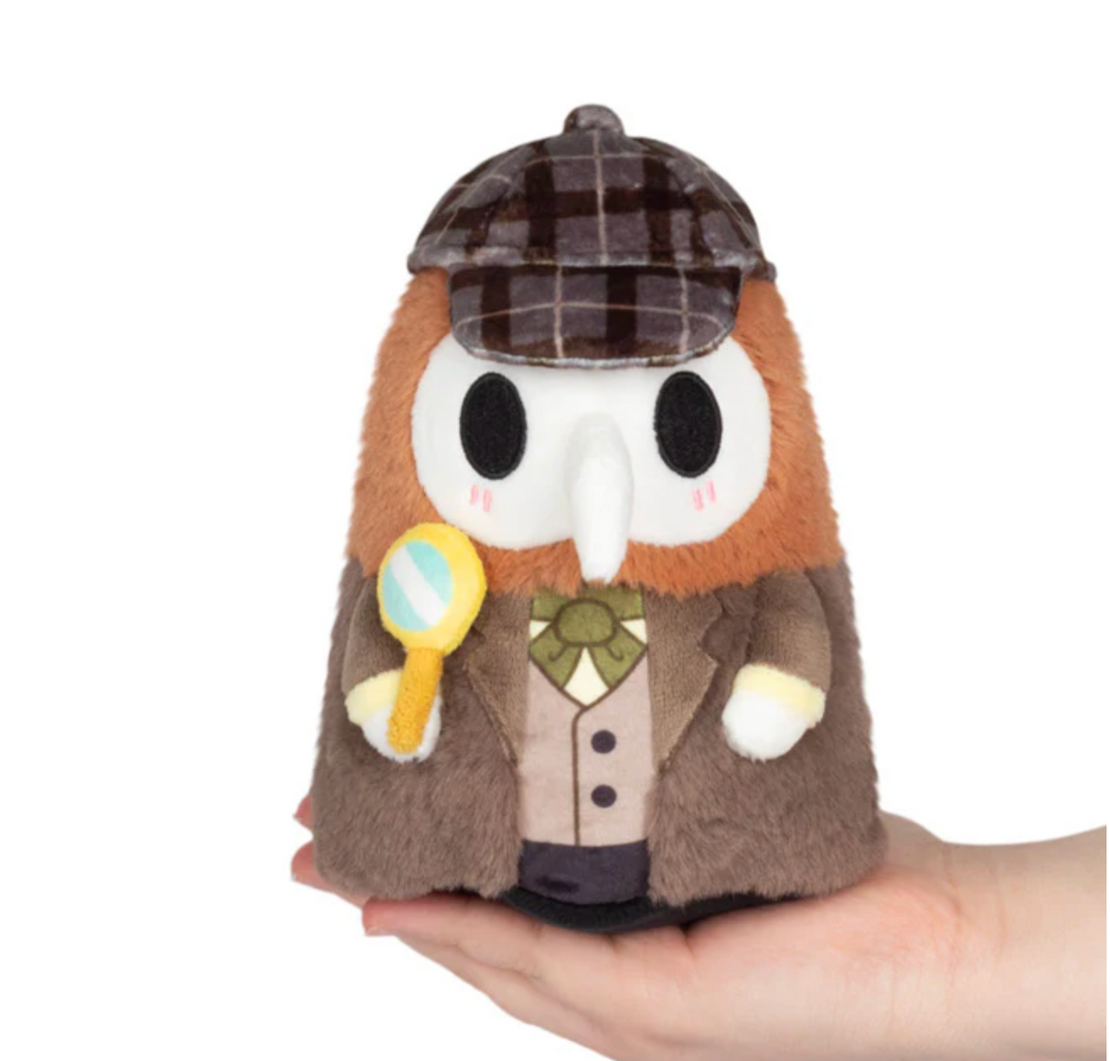 Soft plush toy of Alter Ego | Plague Doctor Detective with magnifying glass and Victorian detective outfit on hand.