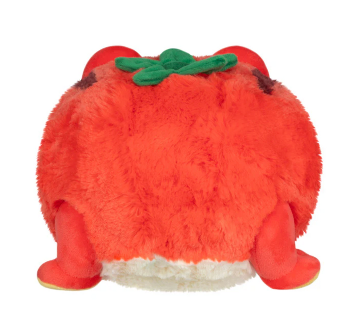 TomAToad Mini plush toy resembling a bright red tomato frog with green leafy top and cute orange legs.