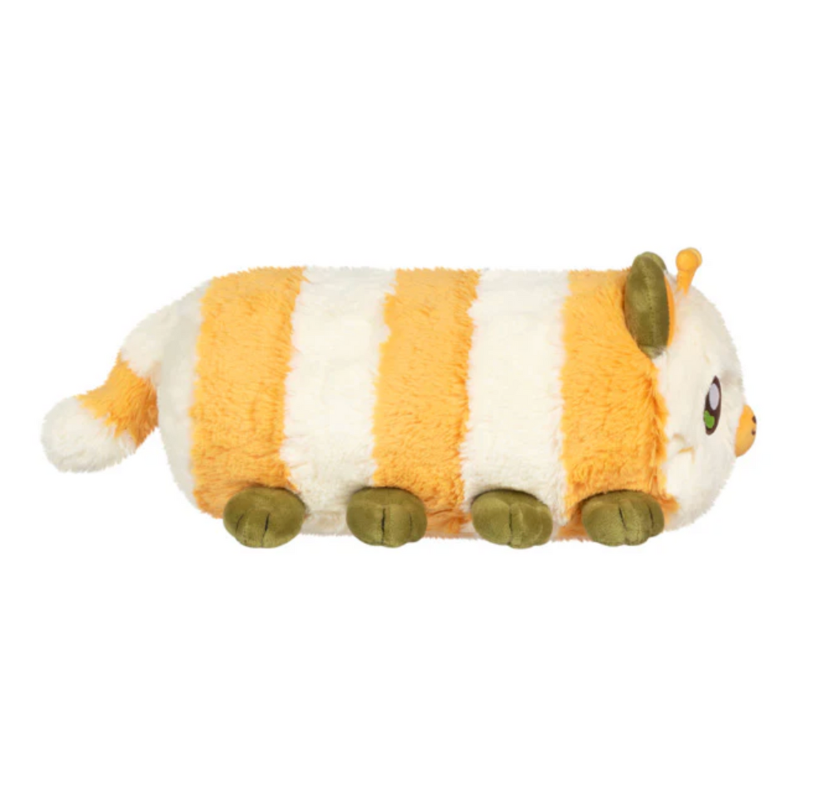 Kittypillar/Caterpillar Mini plush toy with orange and white stripes, green paws, and a fuzzy caterpillar-kitty hybrid design.