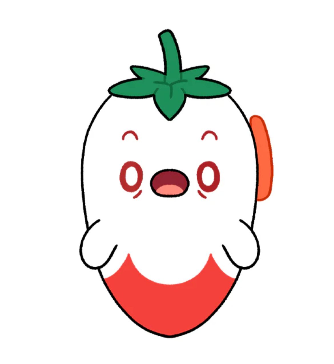 Cute cartoon Ghost Pepper Mini with green stem and white-red body expressing surprise or shock.