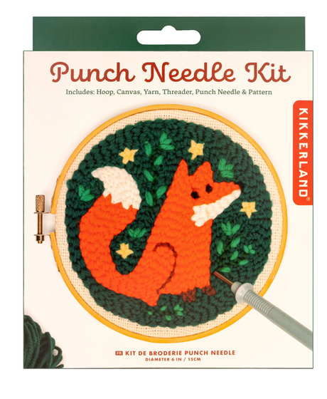 Punch Needle Kit | Fox with adjustable hoop, punch needle, threader, cotton cloth, and yarn for beginners.