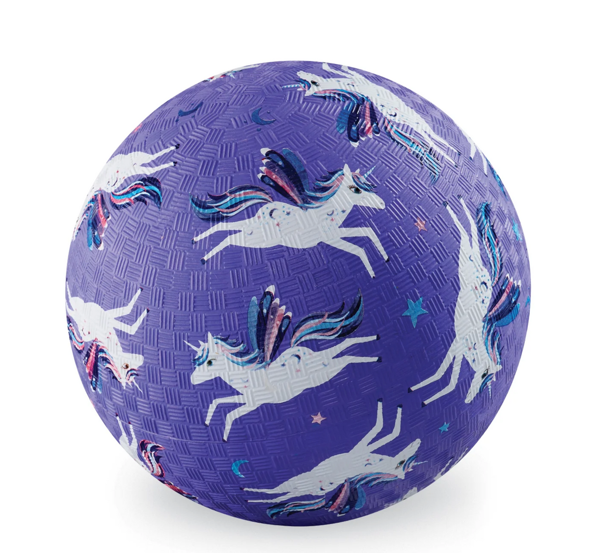 Playground Ball 7in | Purple Unicorn with textured surface, featuring white unicorns on a purple background for active play.