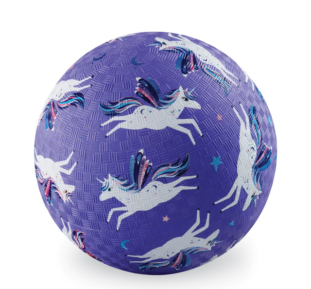 Playground Ball 7in | Purple Unicorn with textured surface, featuring white unicorns on a purple background for active play.
