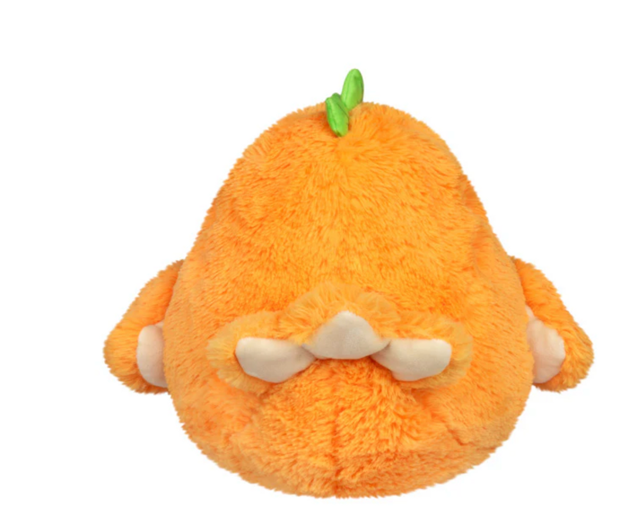 Soft and plush Orange Chicken Mini toy, shaped like a bright orange chicken with a green stem on top.