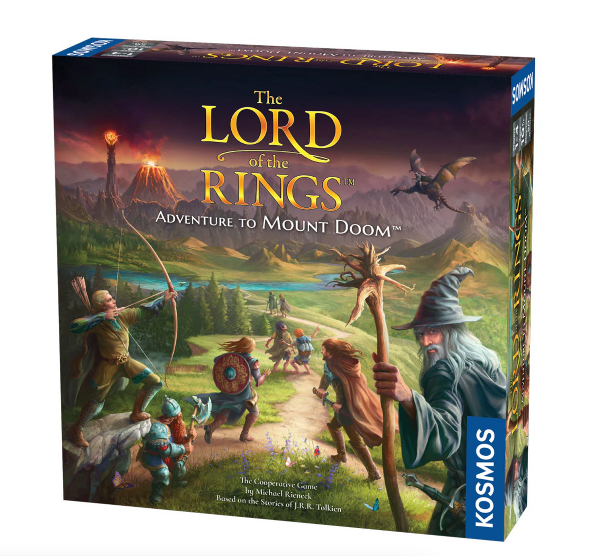 The Lord of the Rings: Adventure to Mount Doom board game box featuring characters on a quest through a fantasy landscape.