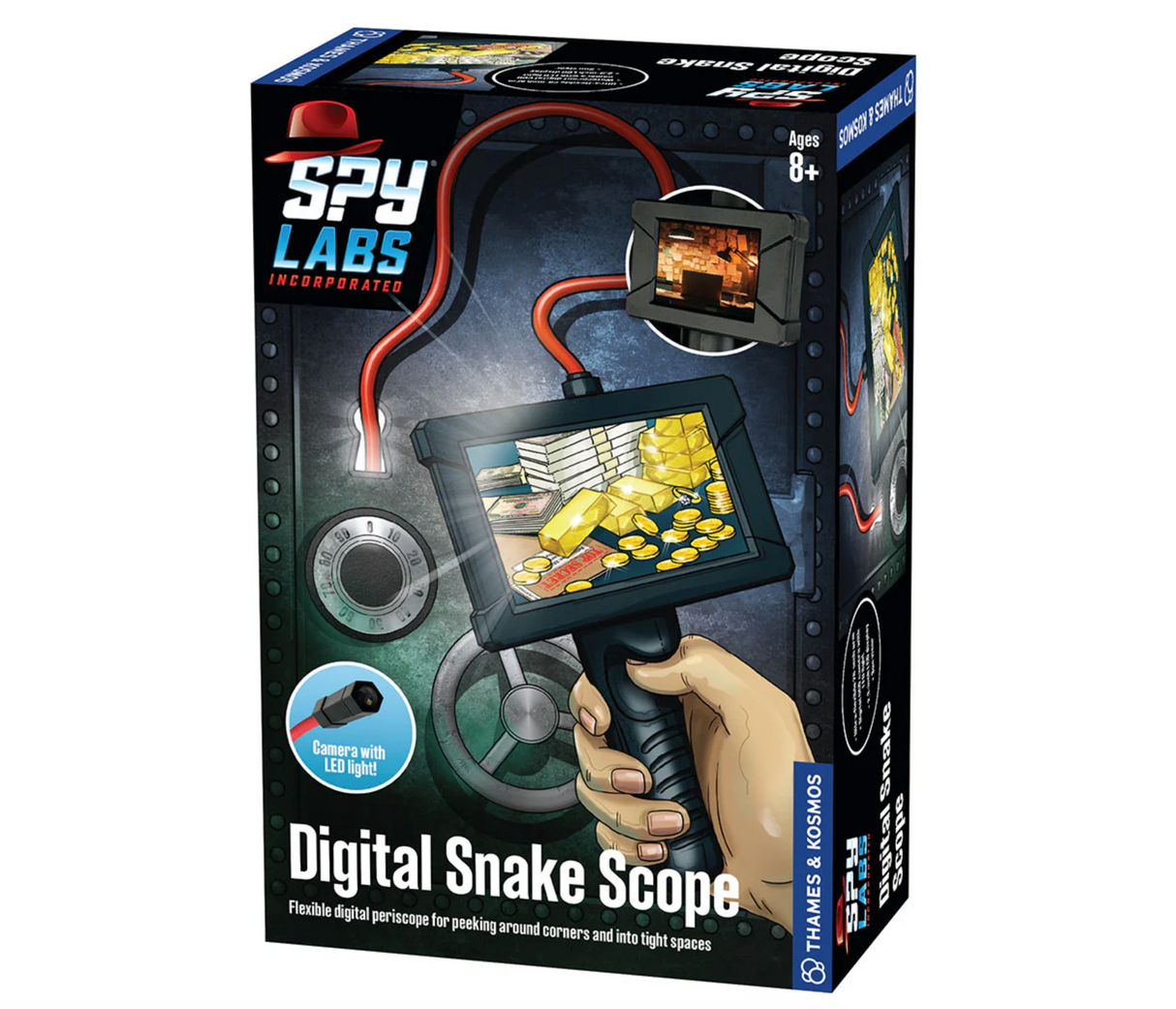 Spy Labs: Digital Snake Scope with flexible arm and LCD screen for peeking into tight spaces, designed for kids 8 and up.
