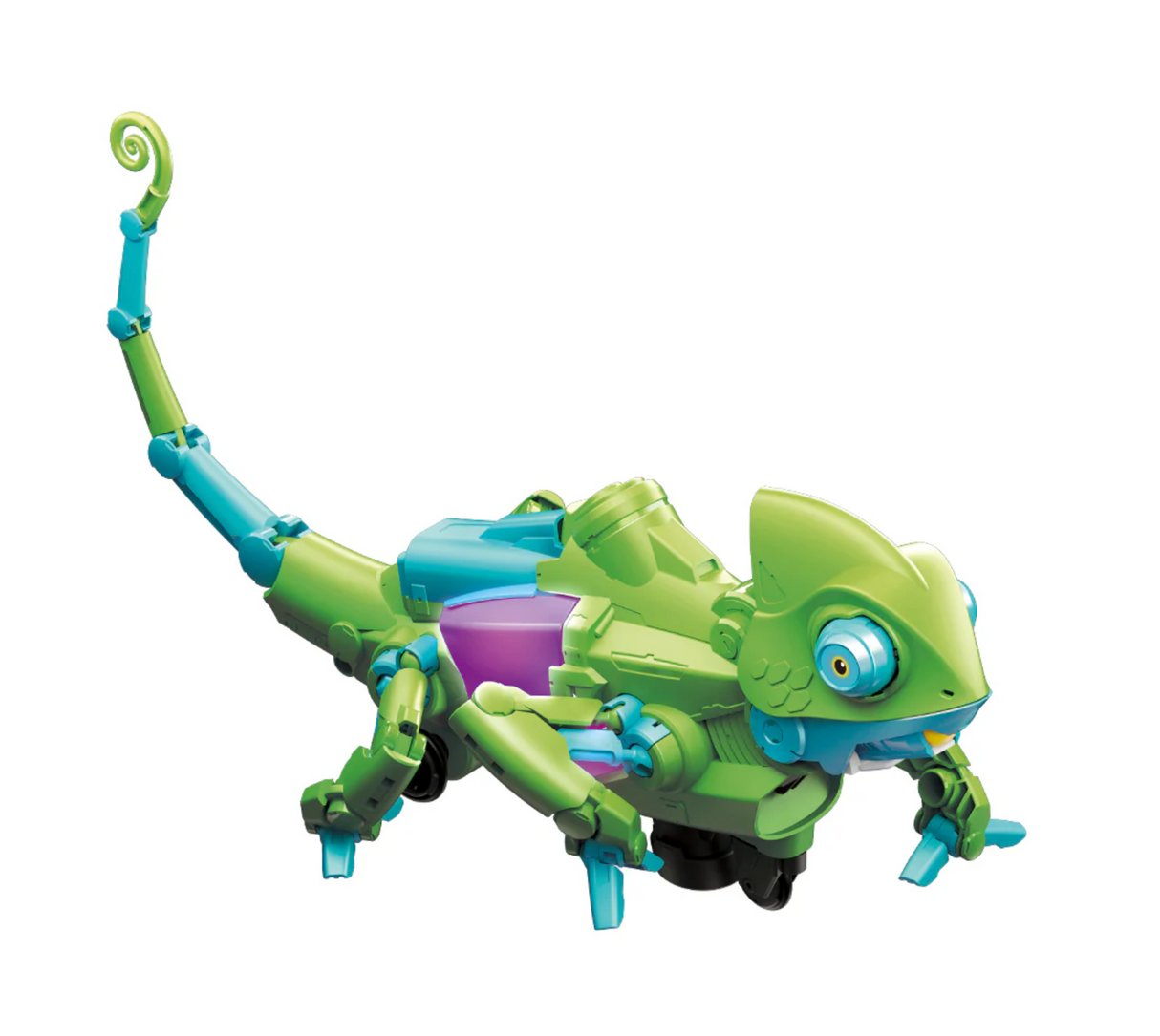 My Robotic Pet: Coding Chameleon toy showing articulated green and blue robotic reptile with movable eyes and limbs.