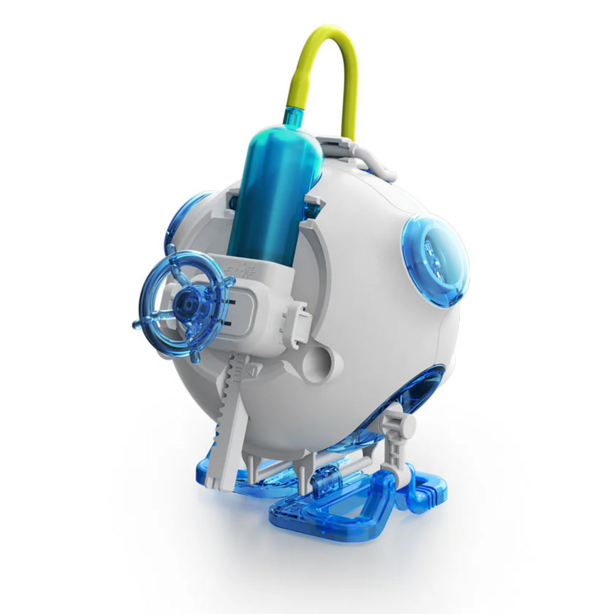 Saltwater Fuel Cell Robot showing a white and blue walking robot powered by salt water and magnesium cells.