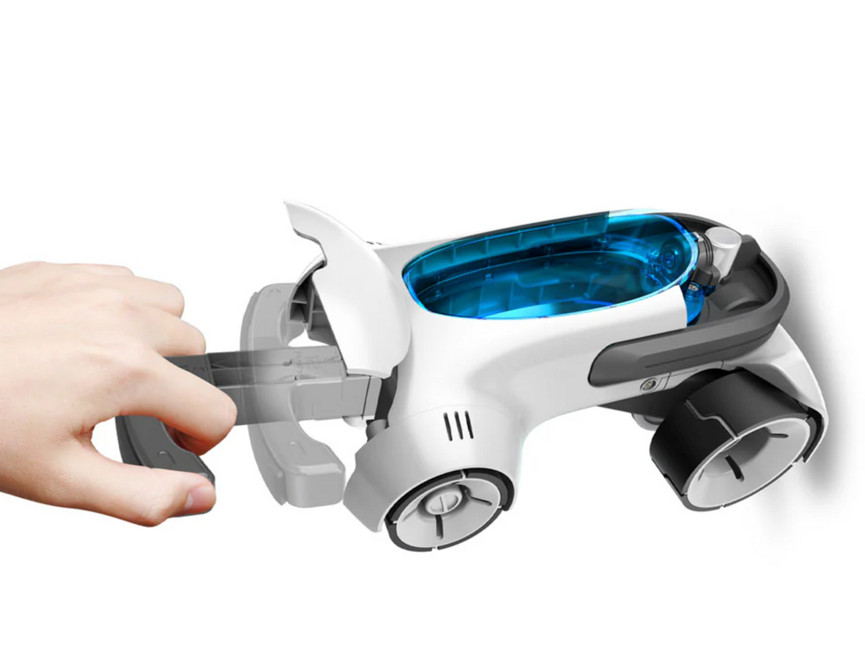 Hand pulling back the air pump on the Air-Power Turbo Racer to compress air for launching the race car.