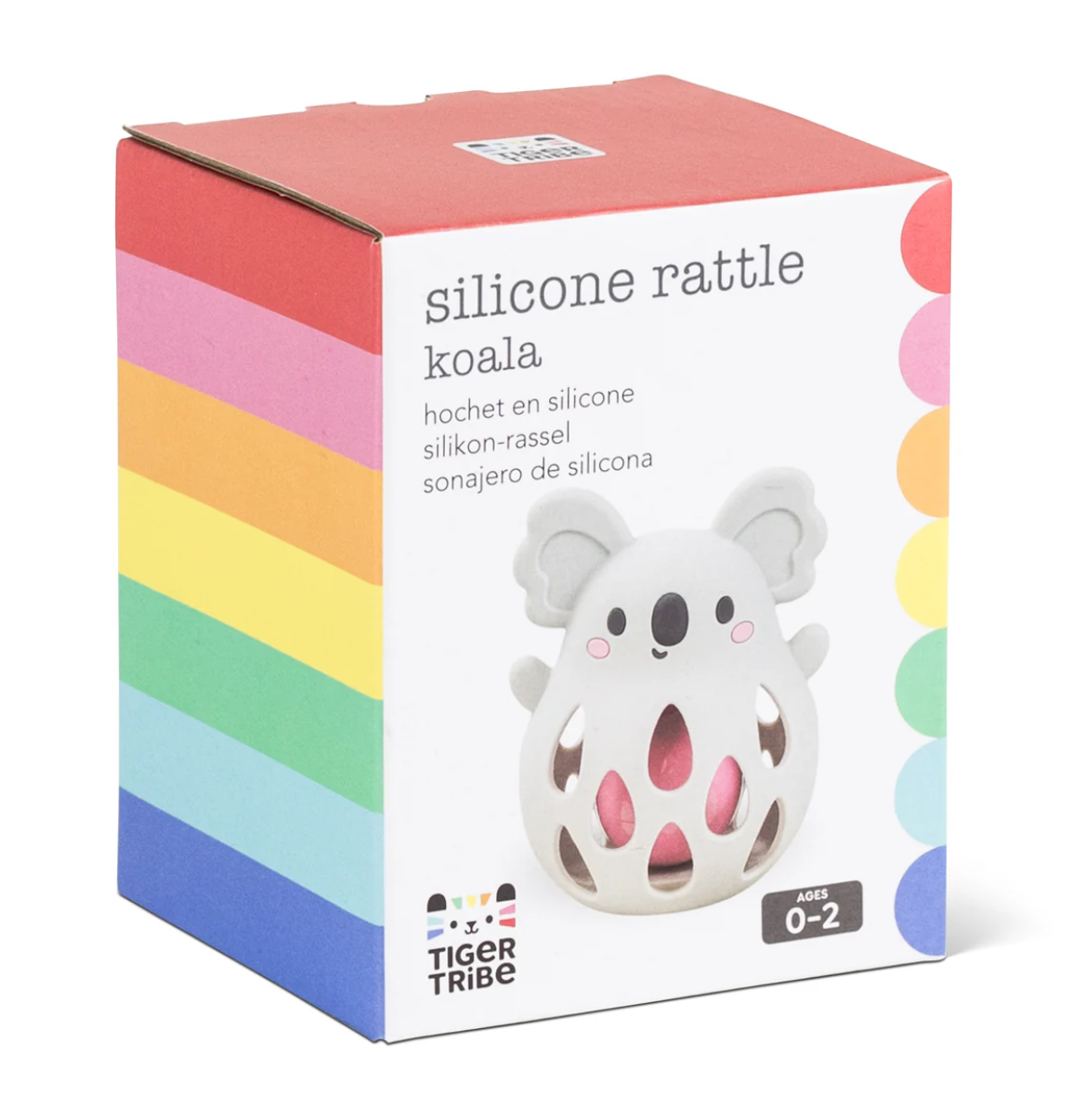 Silicone Rattle | Koala baby toy in colorful box, soft silicone, safe for ages 0-2 with gentle rattle sound for sensory play