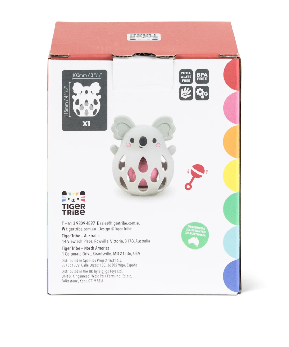 Silicone Rattle | Koala made of soft, BPA free silicone, easy for babies to grasp with a gentle rattle sound for sensory play.