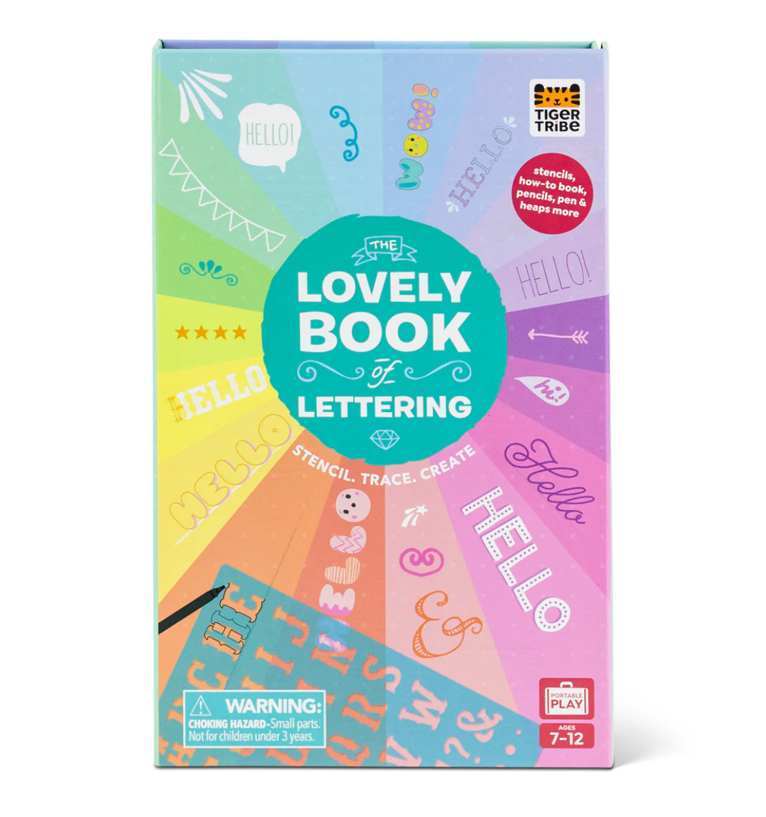The Lovely Book of Lettering stencil kit with colorful fonts and lettering designs for young graphic designers.