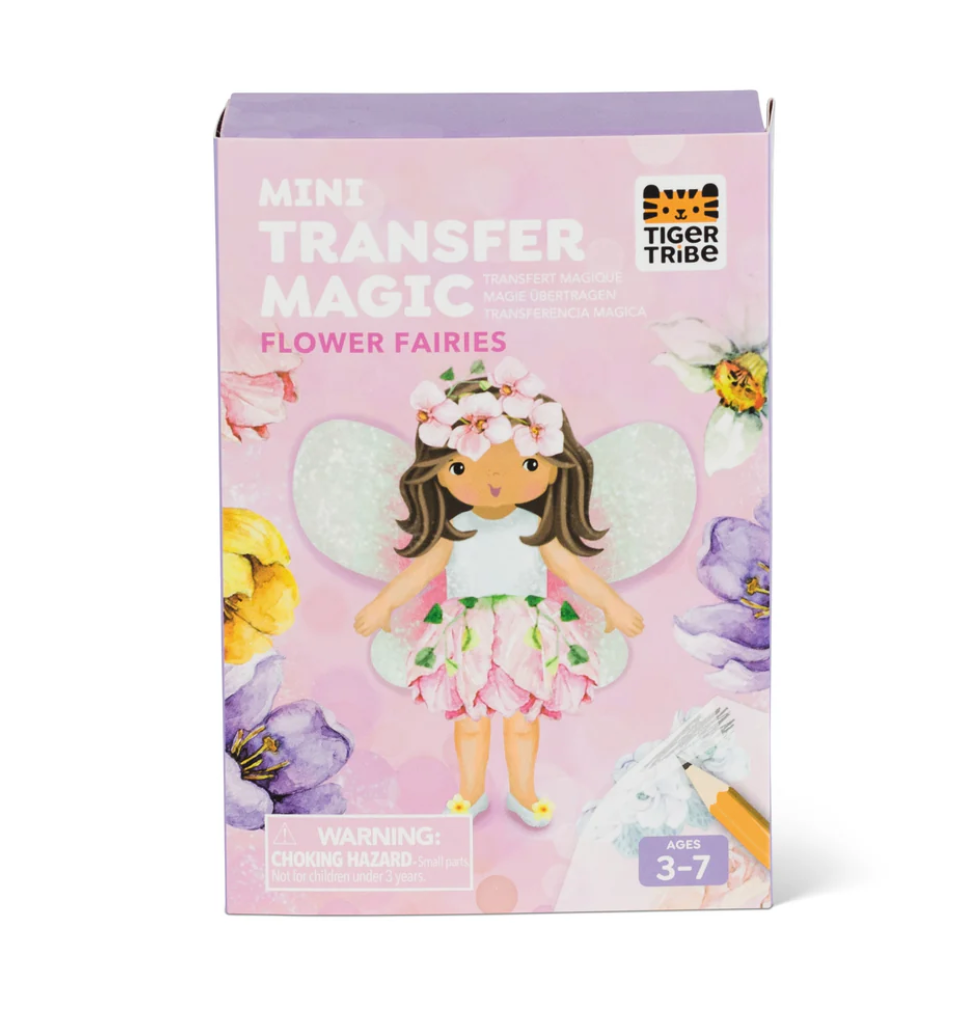 Mini Transfer Magic | Flower Fairies activity set with fairy and floral designs, packaged in a compact box for ages 3-7.