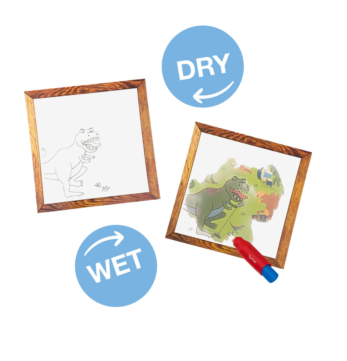 Magic Painting World | Dinosaurs shows mess-free water painting revealing colorful dinosaur scenes and disappearing when dry.