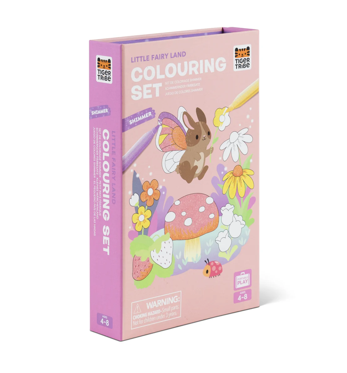 Coloring Set | Little Fairy Land with fairy-winged hamster and shimmer markers in compact magnetic storage box.