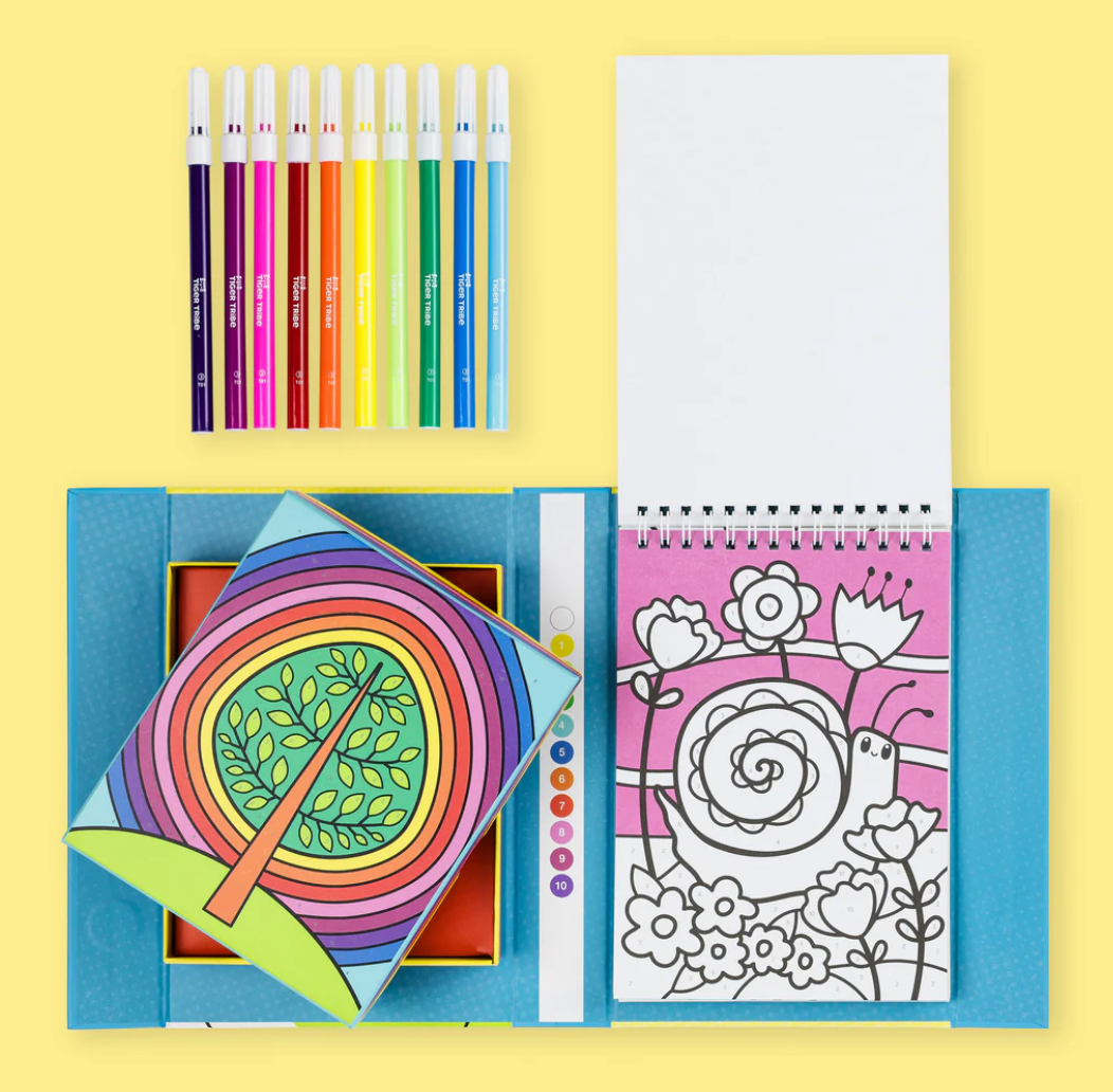 Color by Number | Rainbow Garden set with coloring pages, markers, and color key for creative fun and learning.